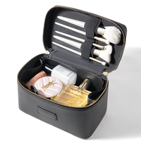 Nouvel Organisateur de Voyage Grande Capacité Portable pour Pinceaux de Maquillage, Trousse de Toilette en Cuir PU, Sacs Cosmétiques Couleur Noire