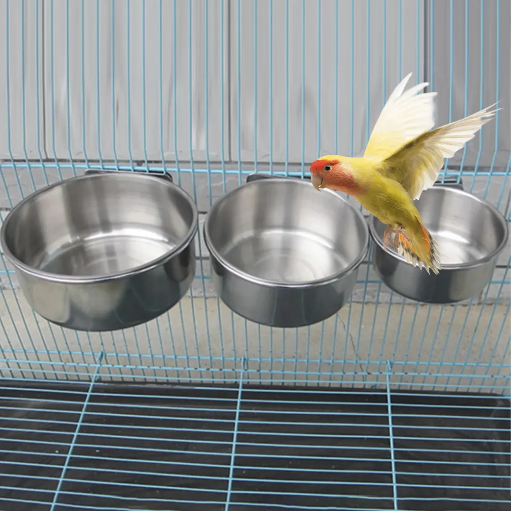 Gantungan kandang besi tahan karat kait cangkir burung beo makan cangkir mangkuk makanan air burung pengumpan burung