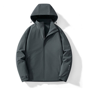 Chaqueta de Invierno para Hombre, Resistente al Viento, con Forro Interior, Estilo Workwear, Color Gris Hierro, Negro Oscuro, Color Sólido en Contraste - Product Image 1