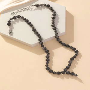 Collar de cuentas de obsidiana, cadena de suéter de ágata negra, forma geométrica de bola, origen Yiwu AXL 0038A - Product Image 4