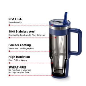 Gobelet isotherme en acier inoxydable de 40 oz avec poignée et paille, sans BPA, isolation thermique 12-24h pour le camping et les voyages – Vente chaude - Product Image 4