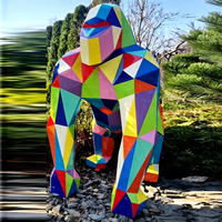 Nouvelle Arrivée Statue de Gorille Abstraite Colorée en Résine de Fibre de Verre Peinte à la Main, Étanche, Décorative, Sculpture Géométrique pour les Fêtes