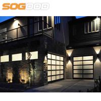 Porte de garage moderne 16x7 en verre dépoli, coupe-vent et étanche, avec ouverture latérale, double vitrage, pour villa résidentielle