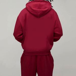 Burgundy Red Solid <b>Full</b> <b>Zip</b> <b>Hoodie</b> Straight Leg Sweatpants Custom Men Two Piece Sweatsuit - Product Image 3