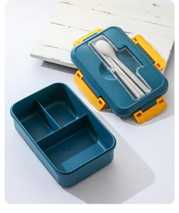 Boîte à lunch en paille de blé au micro-ondes avec cuillère et baguettes avec couvercle en plastique - Product Image 6