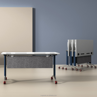 Bureau pliable en acier robuste et mobile avec roulettes verrouillables rouges et tablette rabattable pour salles de conférence, salles de formation, table de réunion