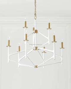 White Geometric Metal Chandelier with Gold Accents, Artistic Modern Lighting for Living/Bedrooms - Product Image 1