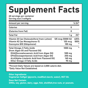 Article populaire : Gélules végétaliennes d'Oméga 3 DHA avec acides gras Oméga 3 totaux et Vitamine D3 pour le confort articulaire, et Gélules de Vitamine K2 - Product Image 2