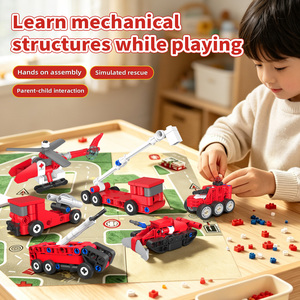 Ensemble de blocs de construction de camions de pompiers, 279 pièces, plastique ABS, 6 modèles, une boîte, hélicoptère de sauvetage, véhicule d'urgence, <span class=keywords><strong>jouet</strong></span> éducatif DIY pour enfants - Product Image 4