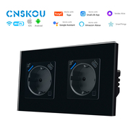 CNSKOU 16A Enchufe de Pared Inteligente WiFi con Marco de Doble Cristal, Estándar Europeo Nuevo, Enchufe Eléctrico Alemán Tuya