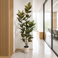 Plante artificielle en plastique de 180 cm, Ficus Elastica, avec feuilles rouges, brunes et vertes dans un pot crème, décoration intérieure pour Thanksgiving