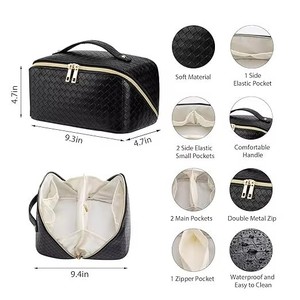 Sac de maquillage multifonctionnel portable grande capacité en cuir PU, étanche et tendance, pour voyage - Product Image 2