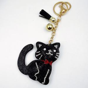 Cartoon Crystal Rhinestones Tassel Kittens Cat Keychain Pendant Jewelry Korean Velvet Diamond Kitten cat Rhinestone Key Chains