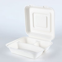 Vente en gros Récipients de repas à emporter Bagasse Deux compartiments de boîte alimentaire Boîtes à lunch jetables