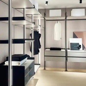 Armoire de rangement pour chambre à coucher, en aluminium, avec poteau LED, design moderne, portes coulissantes, 5+ tiroirs, étagères en verre, meubles de maison - Product Image 2