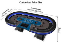 Table de poker Texas Hold'em de luxe avec éclairage LED, design couleur personnalisé, 110V ou 220V, pour 10 joueurs, avec plateau repas, en promotion