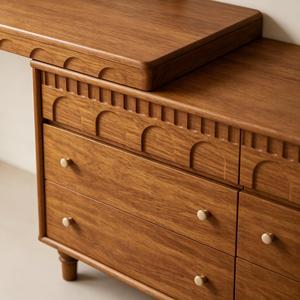 Vintage Modern Wooden Apartment <b>Dressing</b> <b>Table</b> Lighted Mirror Solid Wood Makeup Vanity Set Chair Bedroom - Product Image 2