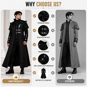BAIGE Costumi Cosplay Anime Medievale Abbigliamento da Uomo Giacca Lunga Nera Vintage Gotica Steampunk Punk Trench da Nobile Cavaliere - Product Image 3