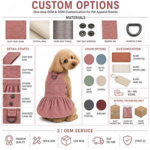 Solid Pink Twill Sleeveless Suspender <b>Dog</b> Dress pet clothes mexico oem pet clothes Back D Ring Pocket Pleated Skirt - Product Image 2