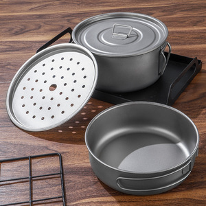 Ultralight Titanium Camping Cookware Pot <b>Pan</b> Set Foldable Handle Outdoor Camping Cooking Set Portable Backpacking Cook Kit - Product Image 4