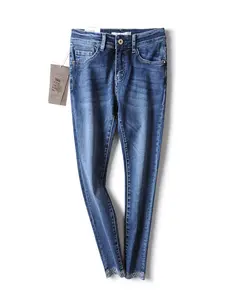 İtalyan kot markaları yüksek kaliteli koyu mavi kadın Skinny jeans kadın rahat