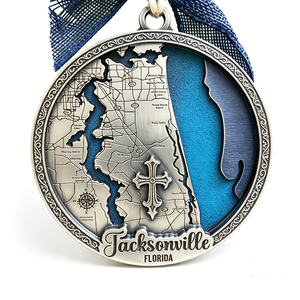 Colgante Decorativo Personalizado de Metal 3D con Mapa de Florida, Plata Antigua, Cruz Conmemorativa de la Ciudad, Brújula - Regalo de Graduación de Año Nuevo Chino - Product Image 1