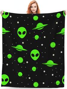 Manta de tiro del universo <span class=keywords><strong>alienígena</strong></span> verde personalizada, diseño sólido, estrellas alegres, cama tamaño King, silla, sofá para coche, maravilloso Cosmos alegre - Product Image 4