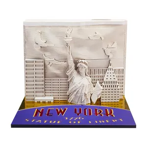 3D Memo Pad New York Statue of Liberty Landscape Building Paper Cut Bookmark Acrylic Box Gift With Pen Holder Desk Decoration
