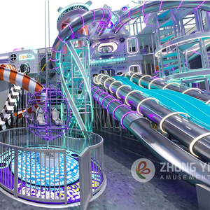 Équipement de terrain de jeux intérieur commercial personnalisé, aire de jeux souple pour enfants avec toboggan double interactif en plastique pour centre commercial - Product Image 3