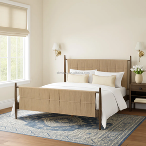 Letto Moderno Francese <span class=keywords><strong>MYHOME</strong></span> in Legno di Quercia Massello con Corda in Carta Naturale, Arredamento Camera da Letto Personalizzabile - Product Image 1
