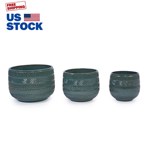 Ensemble de 3 pots de fleurs en céramique MDJ, ronds, bleu glacé, pour l'intérieur et l'extérieur, style moderne minimaliste - Product Image 1