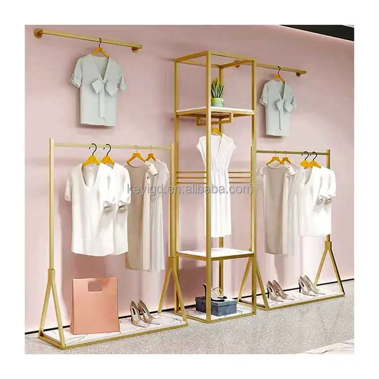 Bekleidungs geschäft Armaturen Boutique Wand Gold Metall Kleider regale Hängende Kinder Kleidungs stück Display Rack für Kleidung Shop