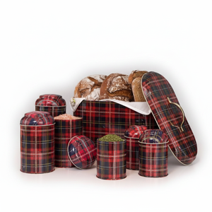 Kontensan 7 Pcs Round Tin Box Kitchen Set with Dome Lid and Plaid Design - Product Image 2