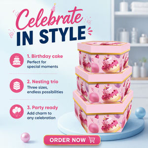 Set di 3 Scatole Regalo a Forma di Stella in Cartone Rosa con Stampa <span class=keywords><strong>Torta</strong></span> di Compleanno per Feste di Ragazze e Confezioni Regalo Floreali - Product Image 6