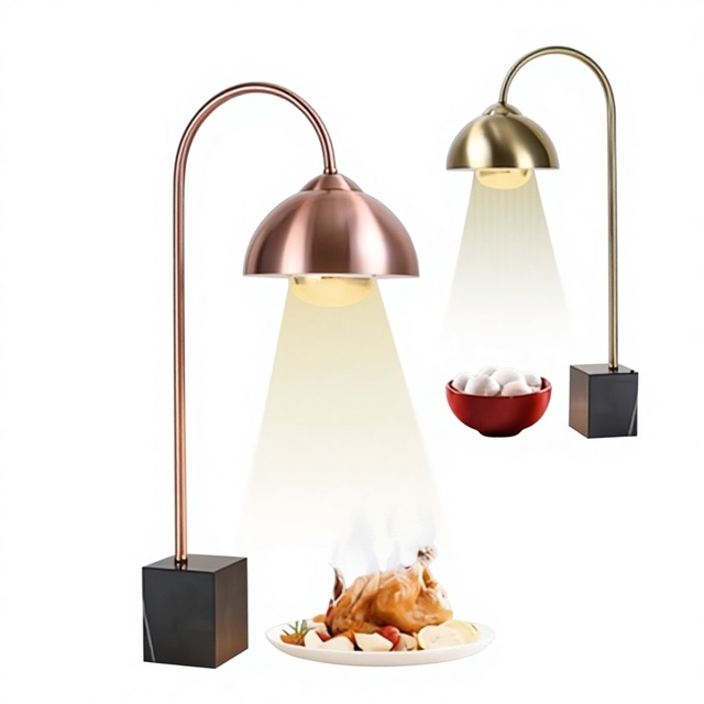 Elegant Single-head Commercial High-power Infrared Food Heating Lamp Copper Gold Color for Meat Roasting and Ready-to-Eat Food