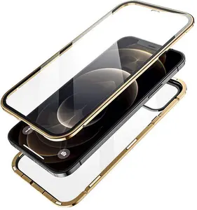 Gold Magnetic Case Aluminum Glass Case for iPhone 13 13 Pro max