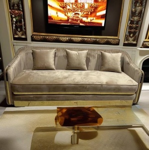 Sofá <span class=keywords><strong>de</strong></span> terciopelo plisado dorado Muebles <span class=keywords><strong>de</strong></span> hotel Sofá tapizado - Product Image 2
