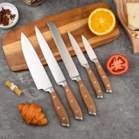 Ensemble de 11 couteaux à steak en acier inoxydable avec manche en bois, couteaux de table tranchants, ensemble de couverts de restaurant, ensemble de cuisine