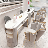 Table de Manucure Double en Acier Inoxydable Nouveau Style, Luxe Moderne, Professionnelle pour Techniciennes Ongulaires - Offre Spéciale