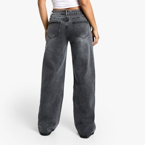 Pantalones Vaqueros Anchos de Mezclilla para Mujer, Diseño OEM, Corte Holgado, Tiro Bajo, Lavado Ácido, Color Gris Carbón - Product Image 2