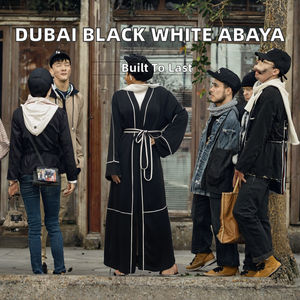 Abaya Abierta de Poliéster Modest para Mujer, Estilo Dubái, en Oferta, Negra y Blanca con Cinturón a Juego, Nueva Moda Diaria 2023 - Product Image 6