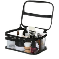 Trousse de Toilette Imperméable en PVC avec Fermeture Éclair, Grande Trousse de Voyage pour Maquillage, Personnalisable, Noire Transparente, Capacité 3-6L, Idéale pour l'Aéroport