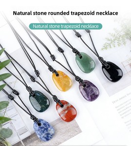 Collar de Piedra Semipreciosa Trapezoidal, Minimalista y Versátil, con Cordón Trenzado Ajustable, Piedra Natural de Orificio Grande - Product Image 5