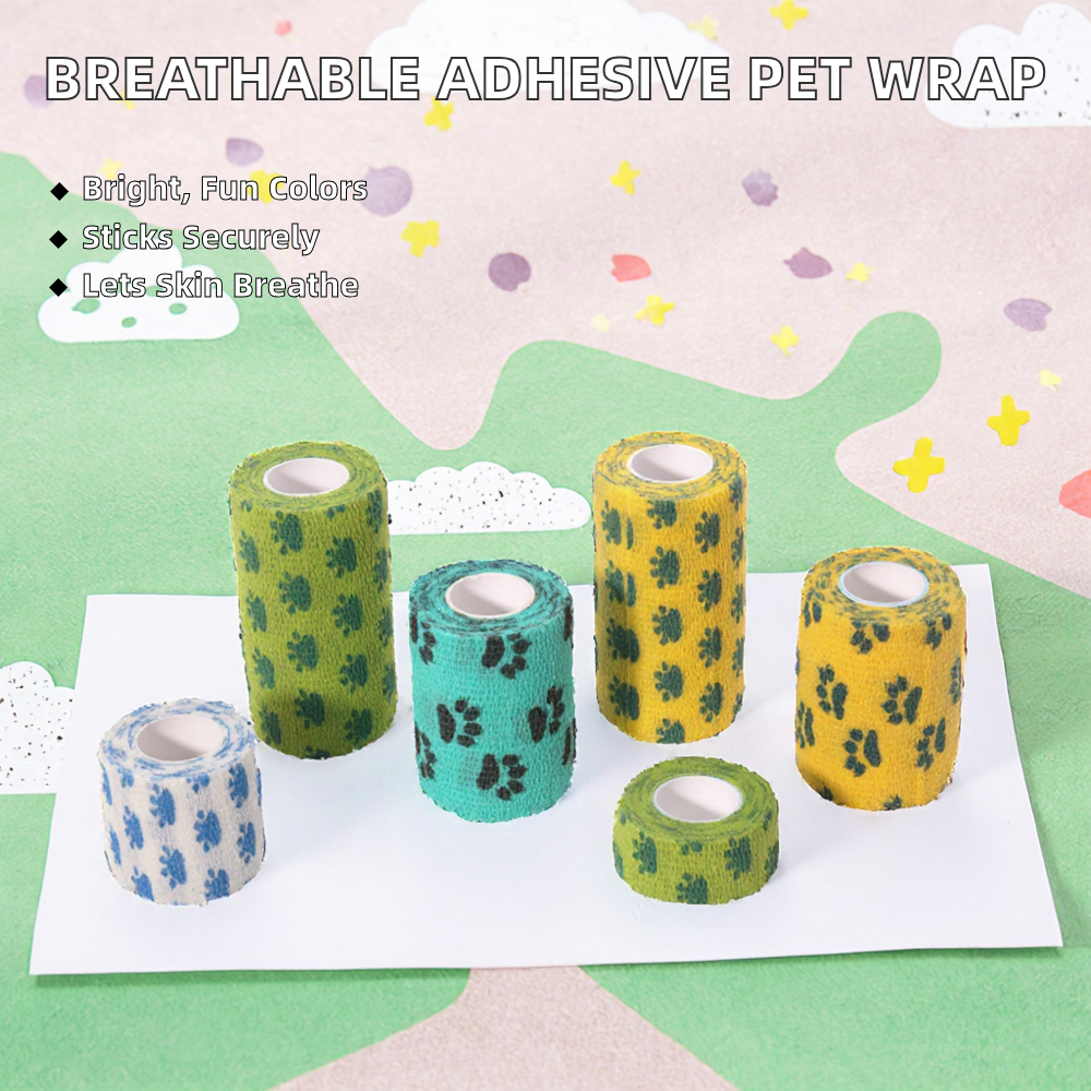 Professional Self Adherent Elastic Cohesive Bandage Non-Woven Vet Wrap Bandage for Pets, Dogs, Cats, and Sports First Aid