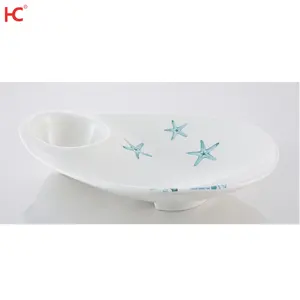 P056, оптовая продажа, экологически чистая овальная пластиковая посуда с узором в виде морских звезд с сеткой для соуса, Экологически чистая 100% меламиновая тарелка, столовая посуда