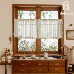 Rideaux en lin à motif bambou de style américain Bubaba, avec franges, pour petites fenêtres - Rideaux courts pour chambre à coucher - Product Image 2