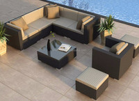 Ensemble de canapés de jardin modernes, bon marché et au design simple, canapés modulaires en osier et rotin imperméables pour le patio et le salon