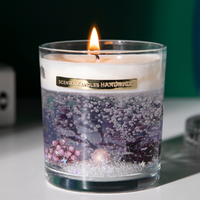 Benutzer definierte Dekoration Großhandel Luxus New Design Trocken blume Glas Glas Duft Soja Gel Wachs Kerze