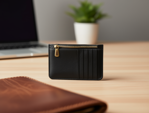 Porta carte con cerniera a 5 strati in pelle PU dal design minimalista per carte da 5 pollici - Product Image 2