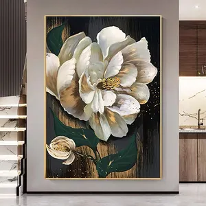 Luxury Hand-Painted Modern Wall Art Beautiful Black Gold Glitter Floral Texture Acrylic Canvas Oil Painting For Home Decor